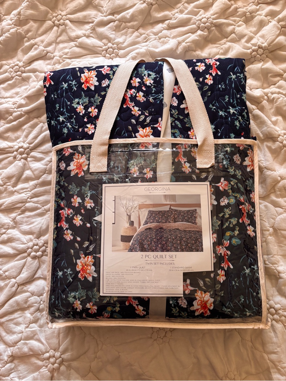 Georgina Navy Floral 2-Piece Twin Quilt Set